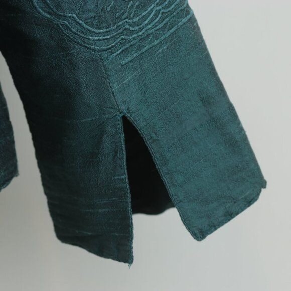 Anu Women's Large Blue Green Raw Silk Lined Embroidered Open Front Jacket - Picture 6 of 8